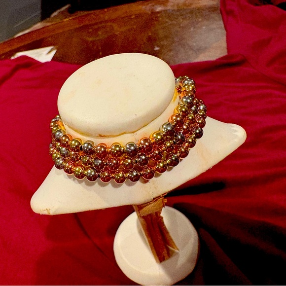 Goldfinger Accessories Jewelry - 3 Piece Titanium Gold, White Gold & Rose Gold Matte Round Balls Bead Bracelet